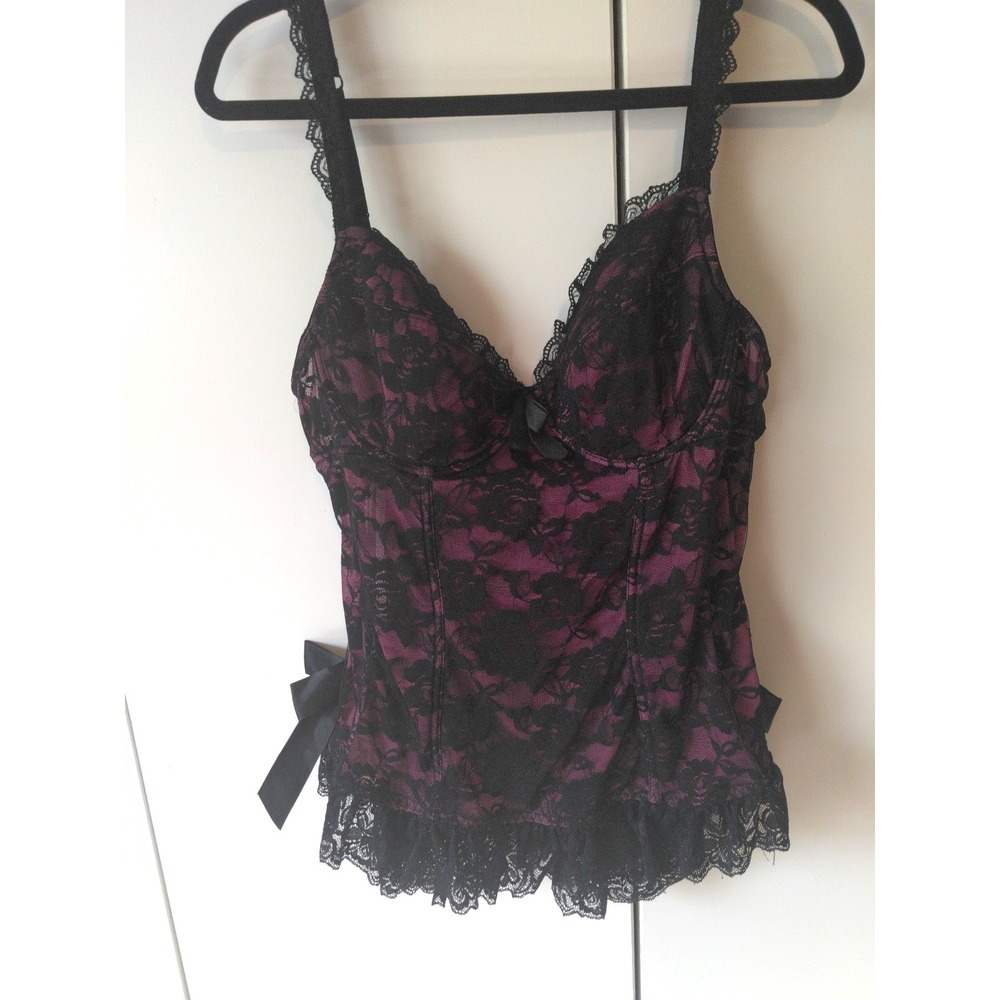 Womens Lace Overlay Ruffle Hem Corset Top Size S Whimsigoth Y2K Coquette Vamp